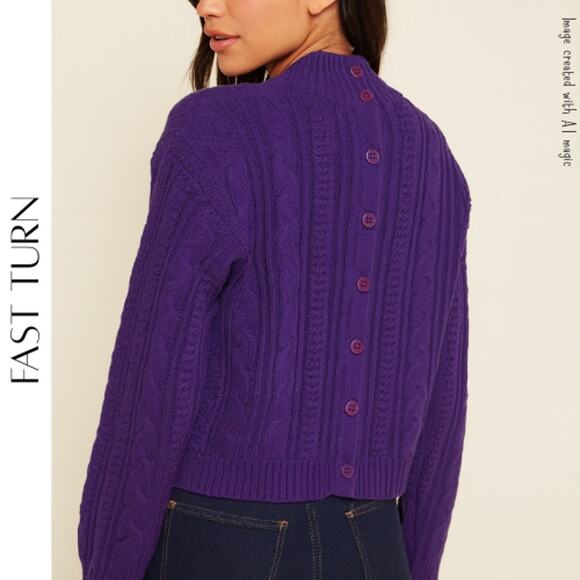 FAST TURN Purple Knit Button Back Sweater, S, NWT! - Picture 1 of 10